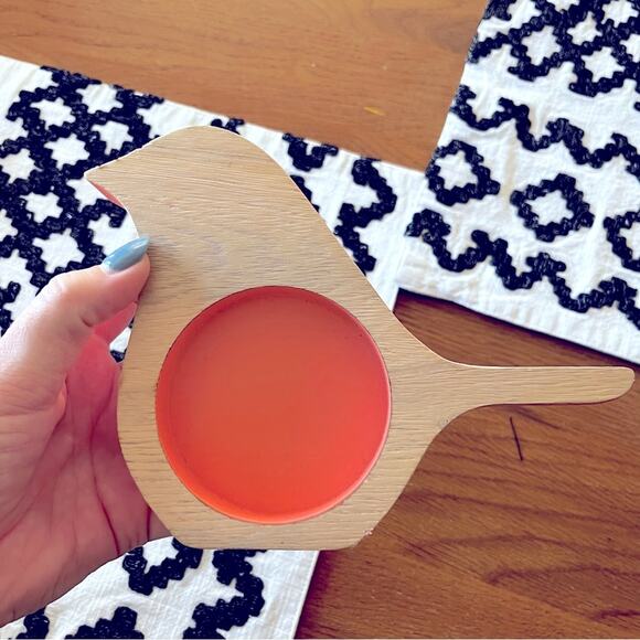 Unique Mod wood bird home decor storage candle holder orange tan - Picture 1 of 7